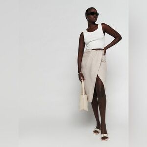 Reformation Hazel Linen Skirt in Oatmeal Size 4